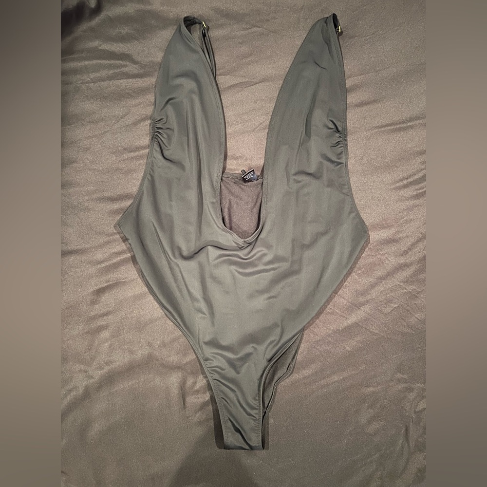 High Hip Cut Black One Piece 2X